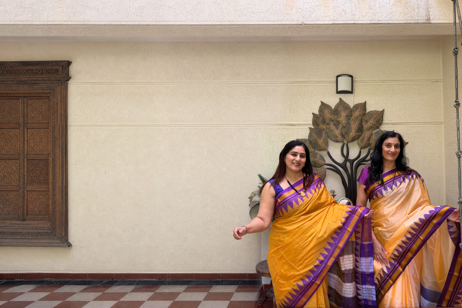 Nool by Salika founders Salini and Sarika wearing silk sarees